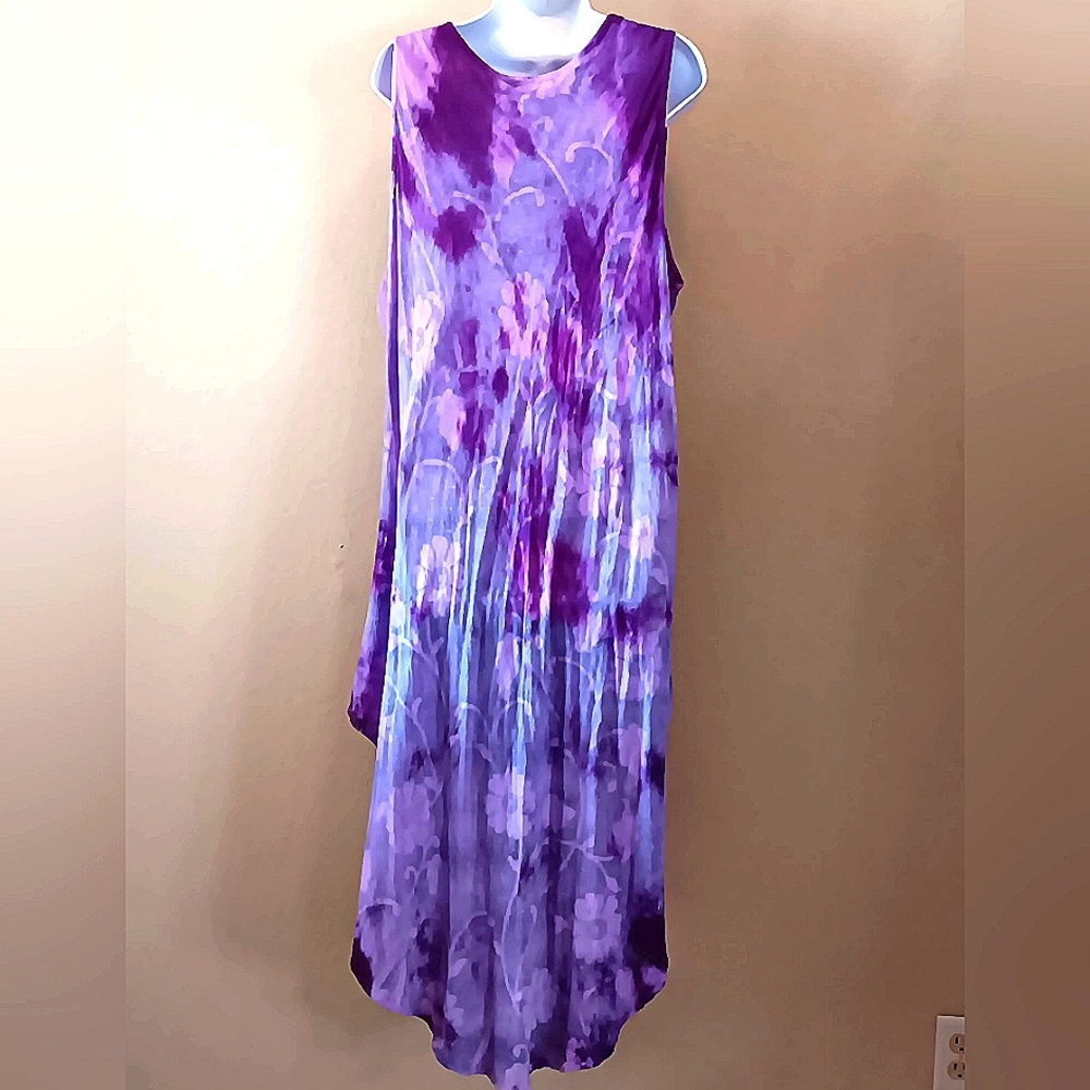 Greater Good Sundress Swim Cover-up Purple Tie Dye PLUS 1X 2X XXL Hippie - Picture 2 of 11